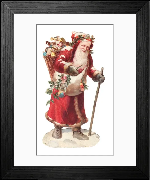 Framed Print : Father Christmas with presents on a Victorian scrap Framed Print : Father Christmas with presents on a Victorian scrap