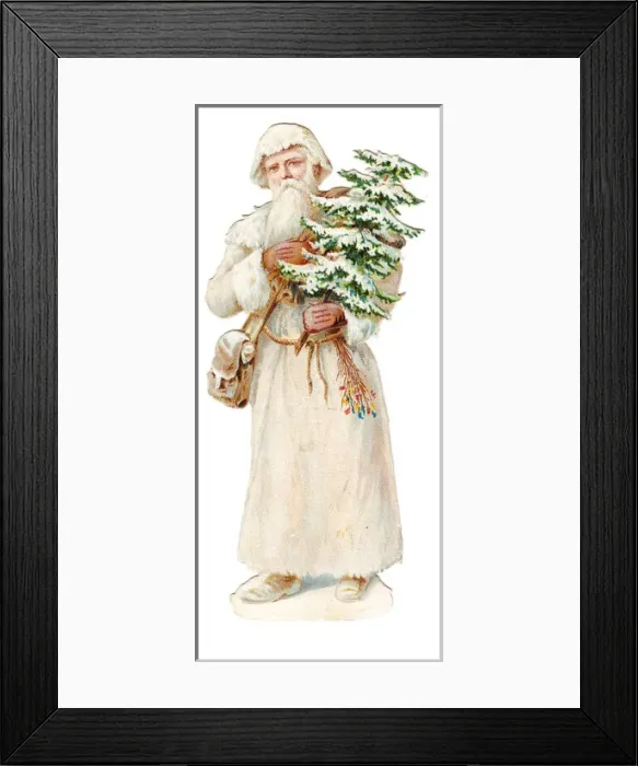 Framed Print : Father Christmas with tree on a Victorian scrap Framed Print : Father Christmas with tree on a Victorian scrap