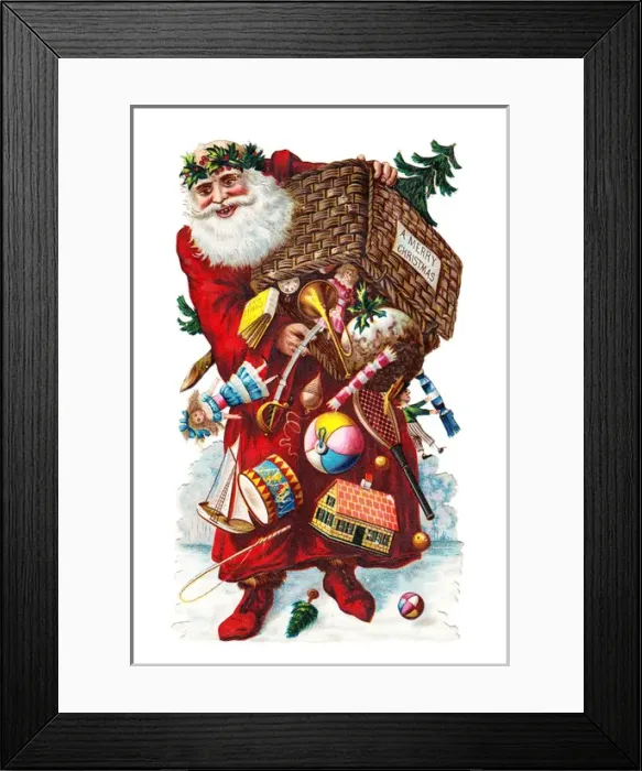 Framed Print : Father Christmas with presents on a Victorian scrap Framed Print : Father Christmas with presents on a Victorian scrap