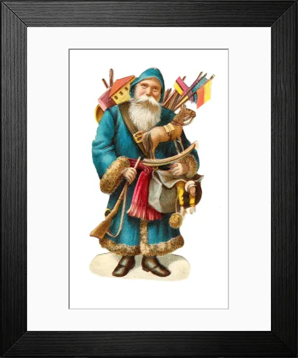 Framed Print : Father Christmas with presents on a Victorian scrap Framed Print : Father Christmas with presents on a Victorian scrap