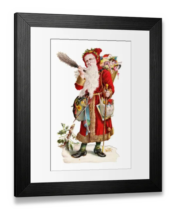 Framed Print : Father Christmas with presents on a Victorian scrap Framed Print : Father Christmas with presents on a Victorian scrap