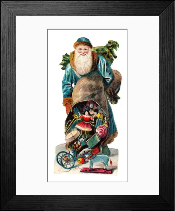 Framed Print : Father Christmas with presents on a Victorian scrap Framed Print : Father Christmas with presents on a Victorian scrap