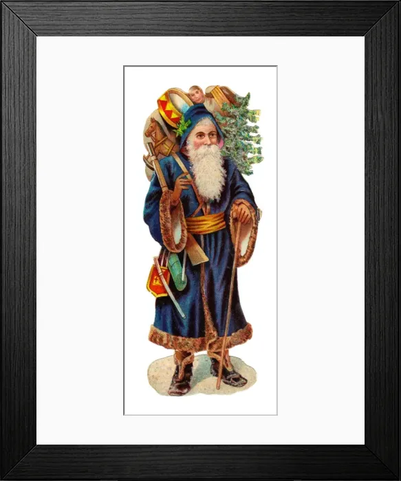 Framed Print : Father Christmas with presents on a Victorian scrap Framed Print : Father Christmas with presents on a Victorian scrap