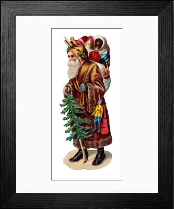 Framed Print : Father Christmas with presents on a Victorian scrap Framed Print : Father Christmas with presents on a Victorian scrap