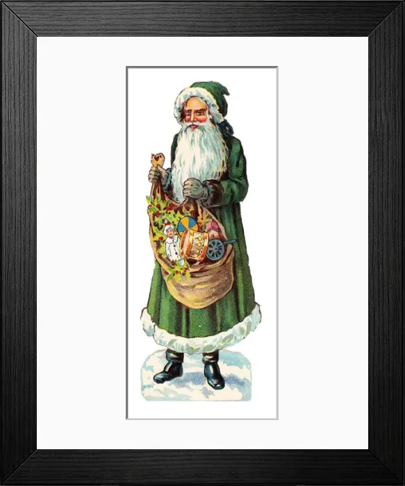 Framed Print : Father Christmas with presents on a Victorian scrap Framed Print : Father Christmas with presents on a Victorian scrap