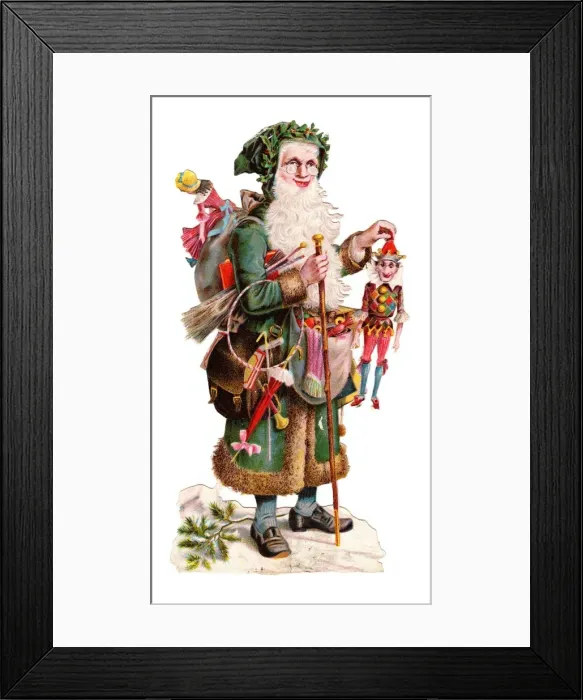 Framed Print : Father Christmas with presents on a Victorian scrap Framed Print : Father Christmas with presents on a Victorian scrap