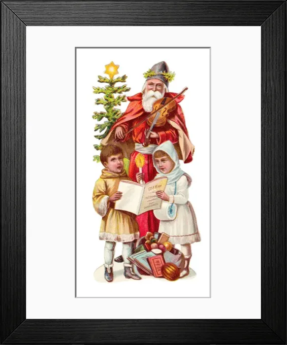 Framed Print : Father Christmas with children on a Victorian scrap Framed Print : Father Christmas with children on a Victorian scrap