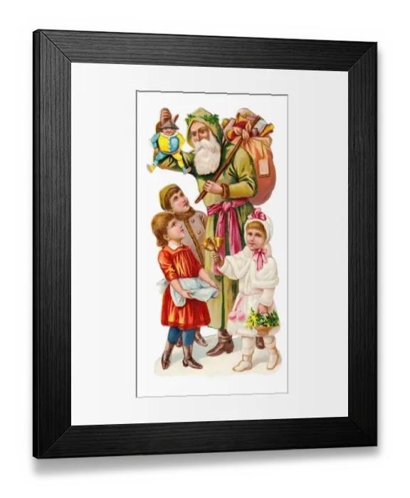 Framed Print : Father Christmas with children on a Victorian scrap Framed Print : Father Christmas with children on a Victorian scrap