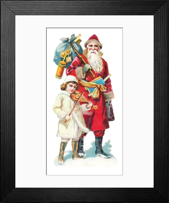Framed Print : Father Christmas with presents on a Victorian scrap Framed Print : Father Christmas with presents on a Victorian scrap