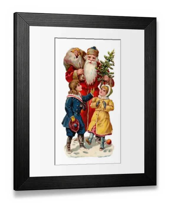 Framed Print : Father Christmas with children on a Victorian scrap Framed Print : Father Christmas with children on a Victorian scrap