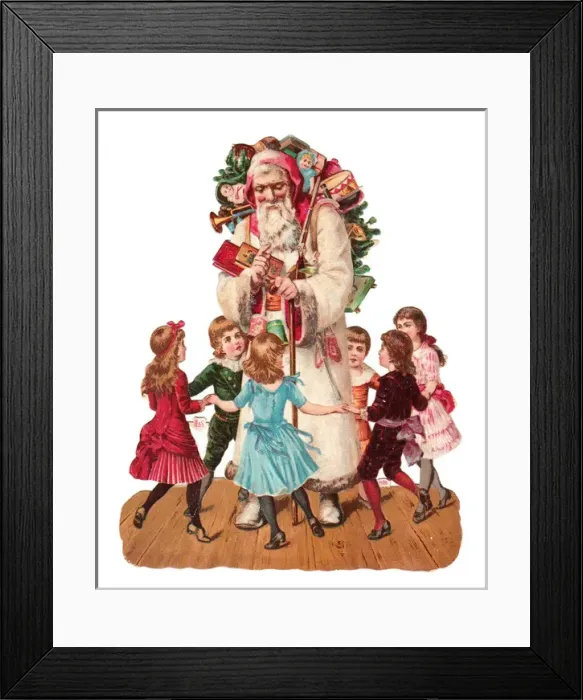 Framed Print : Father Christmas with children on a Victorian scrap Framed Print : Father Christmas with children on a Victorian scrap