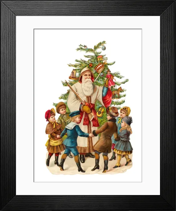 Framed Print : Father Christmas with children on a Victorian scrap Framed Print : Father Christmas with children on a Victorian scrap