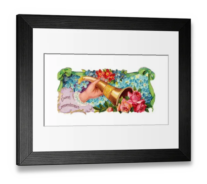 Framed Print : Hand and flowers on a romantic Victorian scrap Framed Print : Hand and flowers on a romantic Victorian scrap
