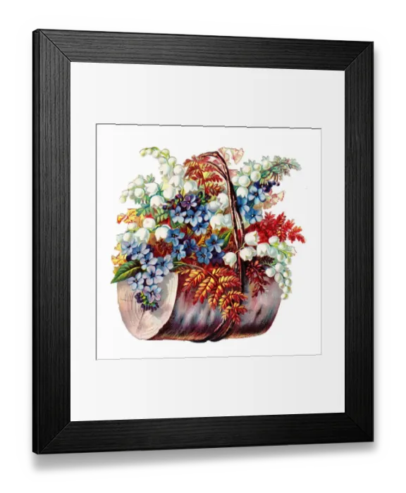 Framed Print : Assorted flowers with log on a Victorian scrap Framed Print : Assorted flowers with log on a Victorian scrap