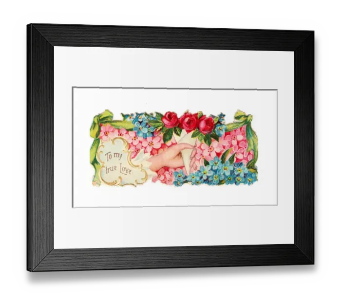 Framed Print : Hand and flowers on a romantic Victorian scrap Framed Print : Hand and flowers on a romantic Victorian scrap