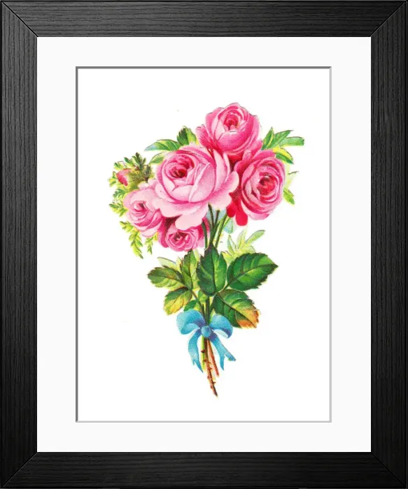 Framed Print : Pink roses on a Victorian scrap Framed Print : Pink roses on a Victorian scrap