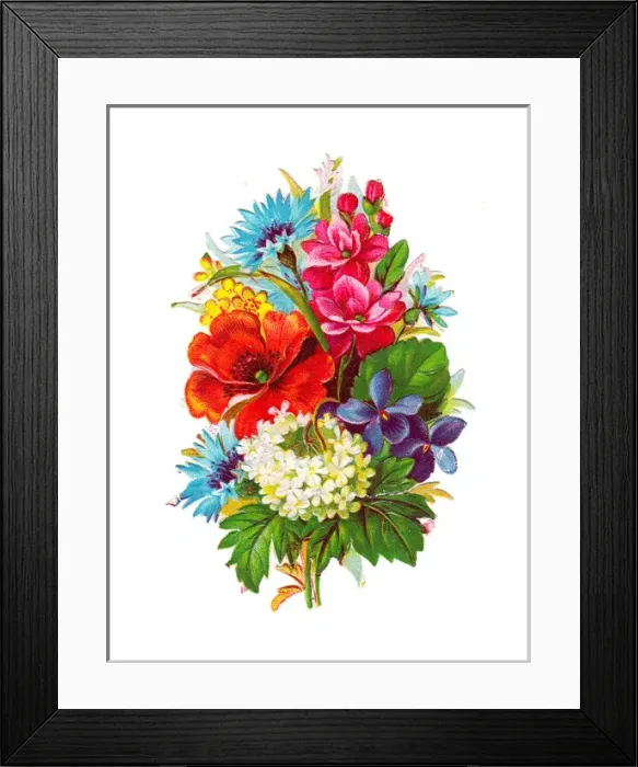 Framed Print : Bunch of assorted flowers on a Victorian scrap Framed Print : Bunch of assorted flowers on a Victorian scrap
