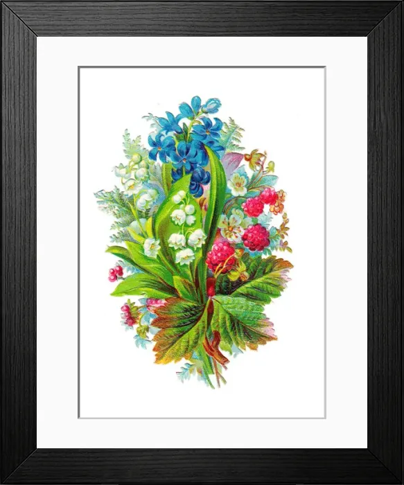 Framed Print : Assorted flowers and fruit on a Victorian scrap Framed Print : Assorted flowers and fruit on a Victorian scrap