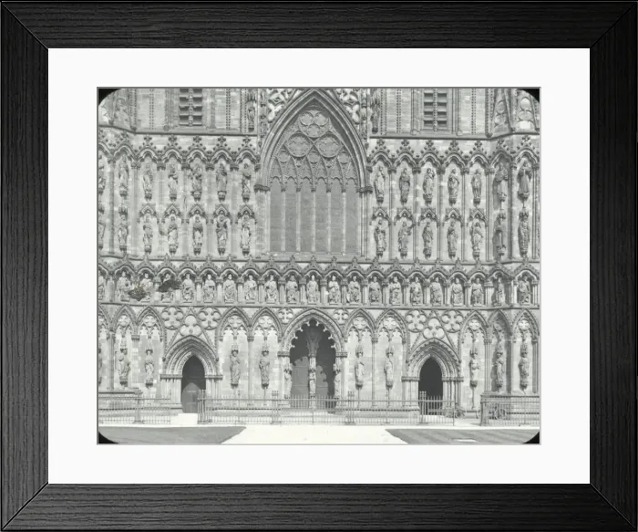Framed Print : English Cathedrals - Statue, west front Lichfield