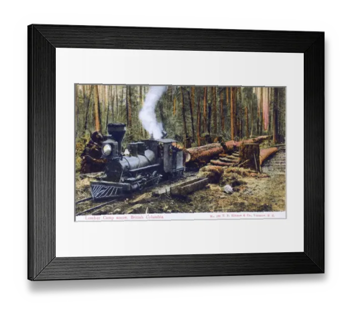 Framed Print : Lumber Camp scene - Train - British Columbia, Canada Framed Print : Lumber Camp scene - Train - British Columbia, Canada