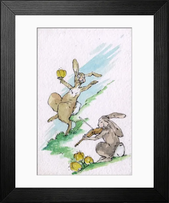 Framed Print : Two jovial Easter bunnies, one looking rather mad Framed Print : Two jovial Easter bunnies, one looking rather mad
