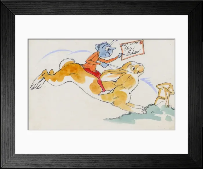 Framed Print : Hand-drawn Greetings Card - Goblin riding a hare Framed Print : Hand-drawn Greetings Card - Goblin riding a hare