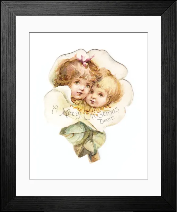 Framed Print : Christmas card in the shape of a flower with faces Framed Print : Christmas card in the shape of a flower with faces