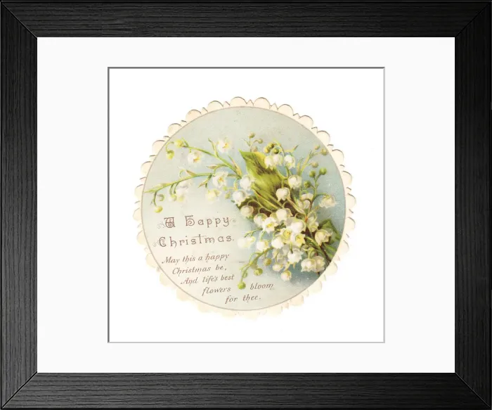 Framed Print : Circular Christmas card with lilies of the valley Framed Print : Circular Christmas card with lilies of the valley
