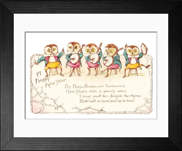 Framed Print : Five musical owls on a cutout New Year card Framed Print : Five musical owls on a cutout New Year card