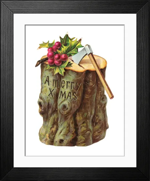 Framed Print : Christmas card in the shape of a chopping log Framed Print : Christmas card in the shape of a chopping log