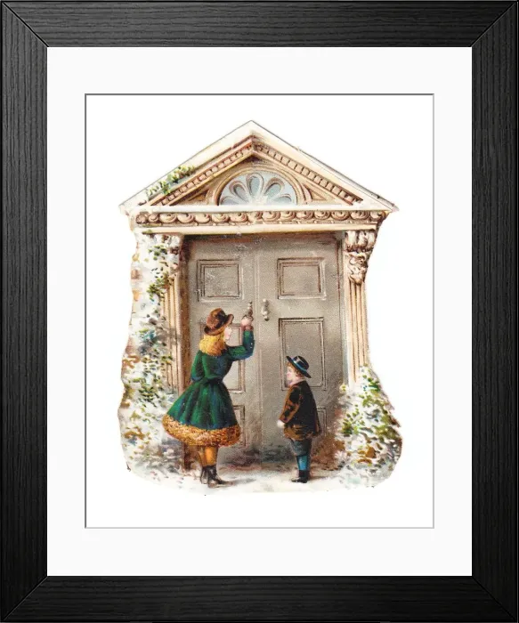 Framed Print : Christmas card in the shape of a large front door