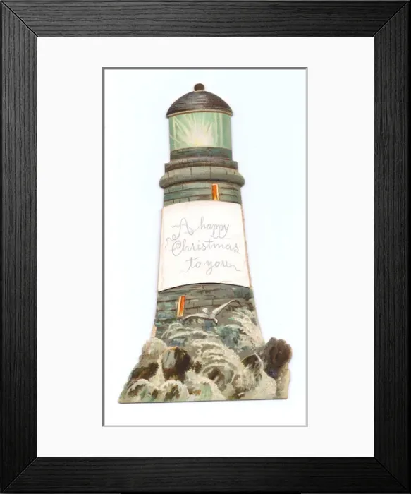 Framed Print : Christmas card in the shape of a lighthouse Framed Print : Christmas card in the shape of a lighthouse