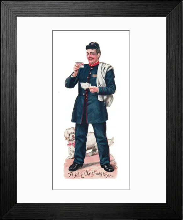 Framed Print : Postman with letters on a Victorian Christmas card Framed Print : Postman with letters on a Victorian Christmas card