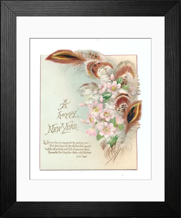 Framed Print : New Year card with flowers and feathers Framed Print : New Year card with flowers and feathers