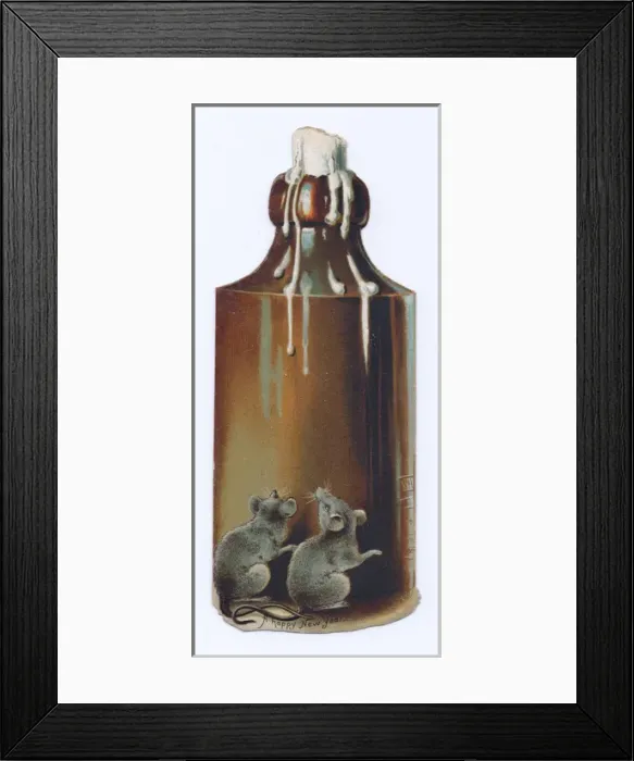 Framed Print : New Year card in the shape of a candle in a bottle Framed Print : New Year card in the shape of a candle in a bottle