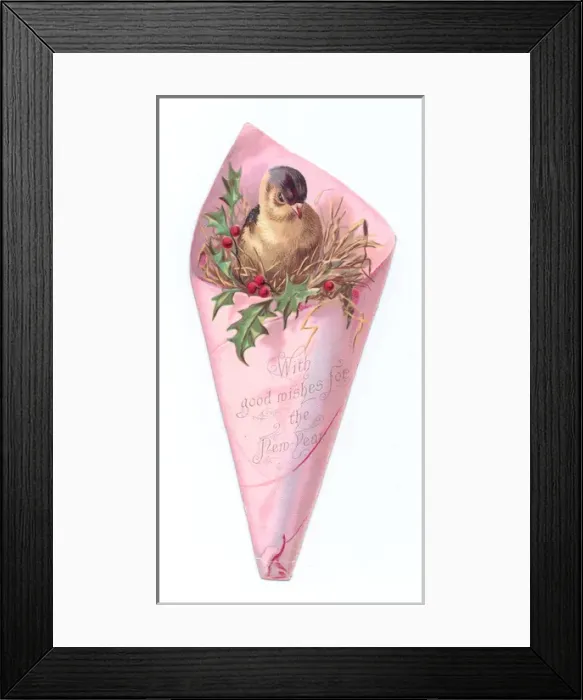 Framed Print : New Year card in the shape of a bird in wrapping paper Framed Print : New Year card in the shape of a bird in wrapping paper