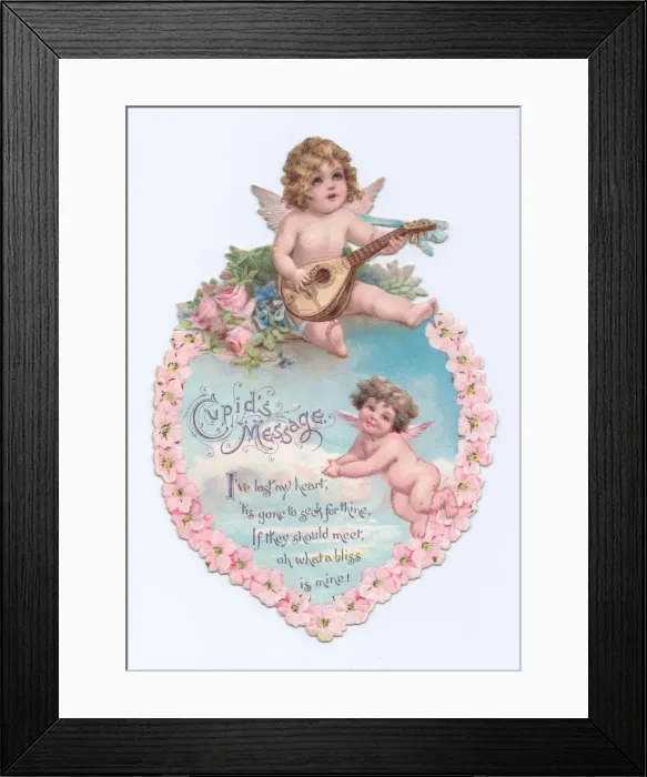 Framed Print : Cupids and flowers on a Valentines card Framed Print : Cupids and flowers on a Valentines card