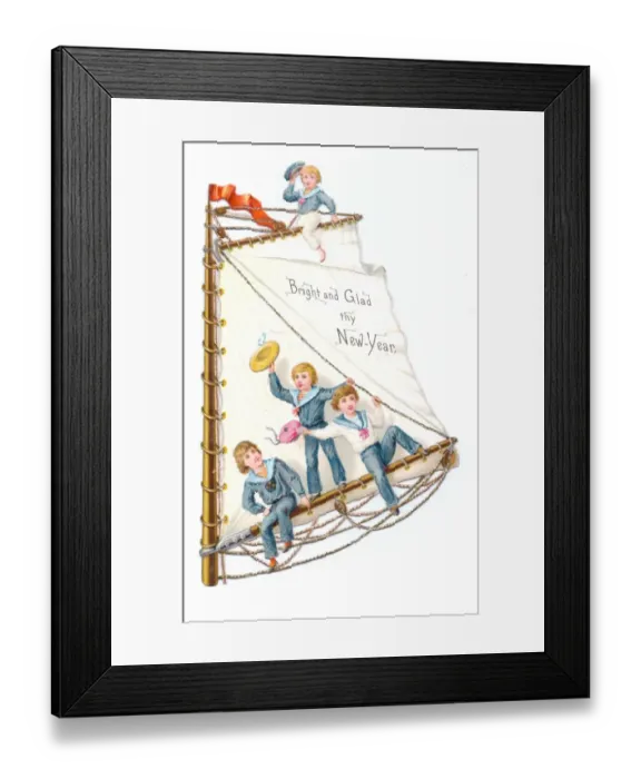 Framed Print : Four boys in sailor suits on a New Year card Framed Print : Four boys in sailor suits on a New Year card