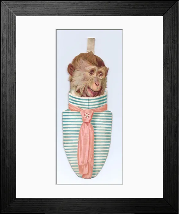 Framed Print : Monkey in shirt and tie on a cutout greetings card Framed Print : Monkey in shirt and tie on a cutout greetings card