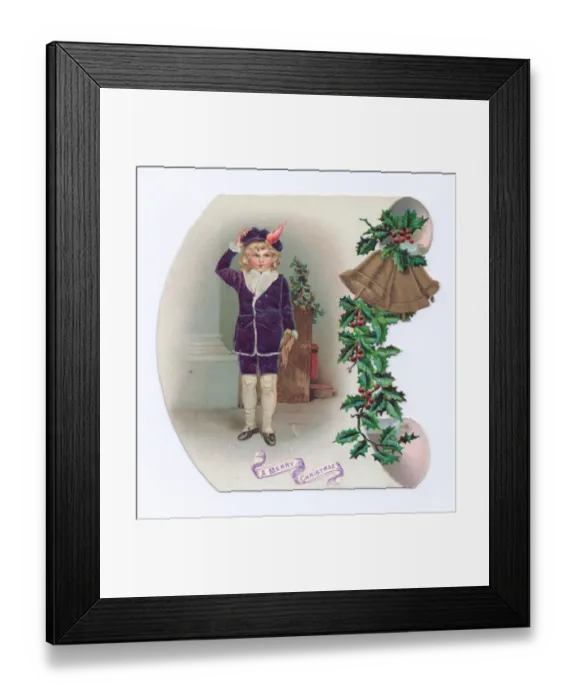 Framed Print : Little boy on a scroll-shaped Christmas card Framed Print : Little boy on a scroll-shaped Christmas card