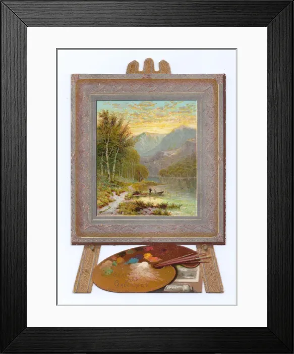 Framed Print : Easel and artists palette on a Christmas card Framed Print : Easel and artists palette on a Christmas card