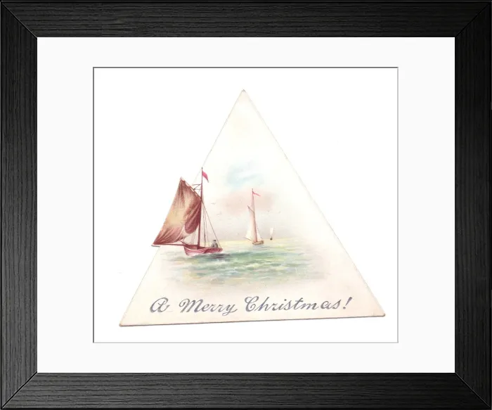 Framed Print : Sailing boats on a triangular Christmas card Framed Print : Sailing boats on a triangular Christmas card