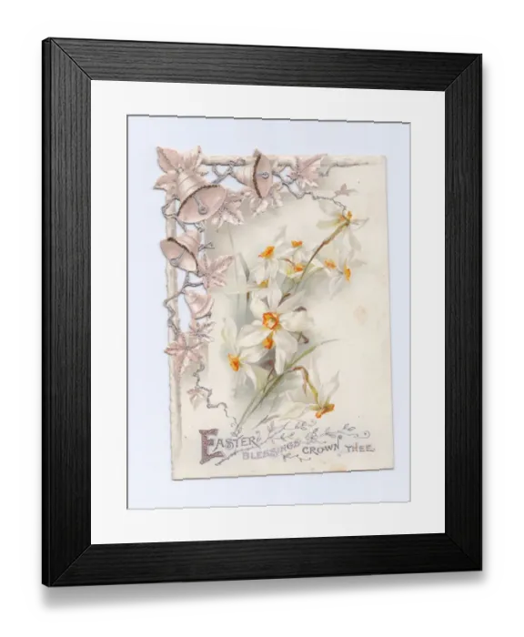 Framed Print : White flowers and silver bells on an Easter card Framed Print : White flowers and silver bells on an Easter card