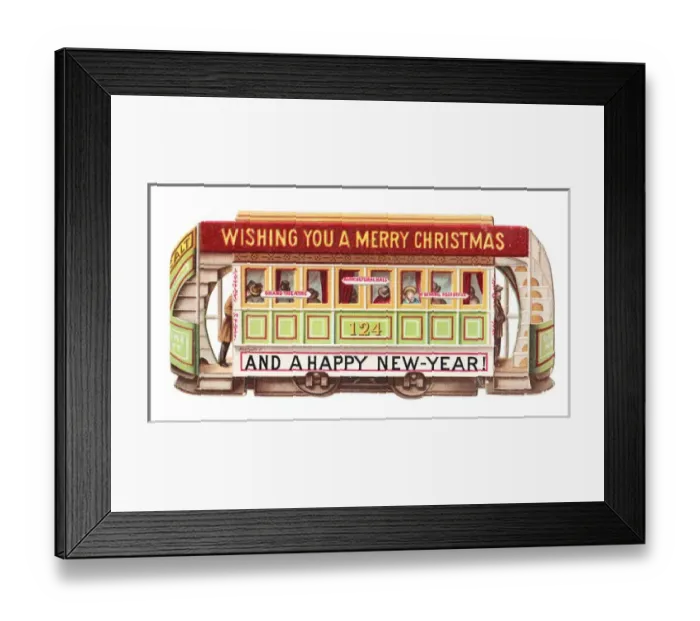 Framed Print : Victorian tram on a Christmas and New Year card Framed Print : Victorian tram on a Christmas and New Year card