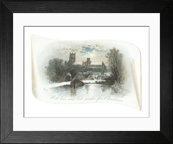 Framed Print : Snow scene on a scroll-shaped Christmas card Framed Print : Snow scene on a scroll-shaped Christmas card