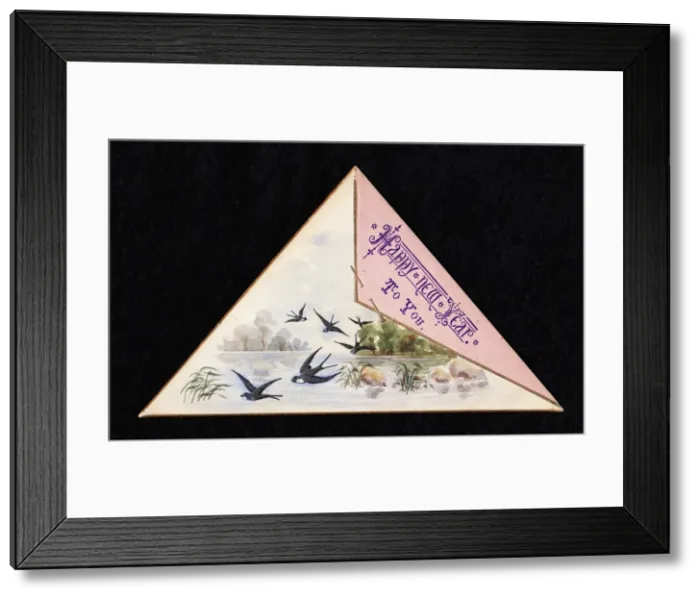 Framed Print : Swallows in flight on a triangular New Year card Framed Print : Swallows in flight on a triangular New Year card
