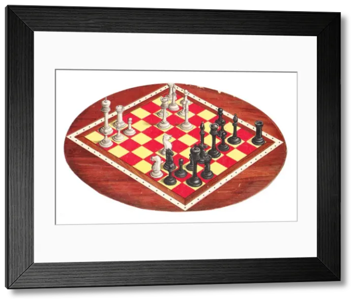 Framed Print : Chess board with pieces on a greetings card