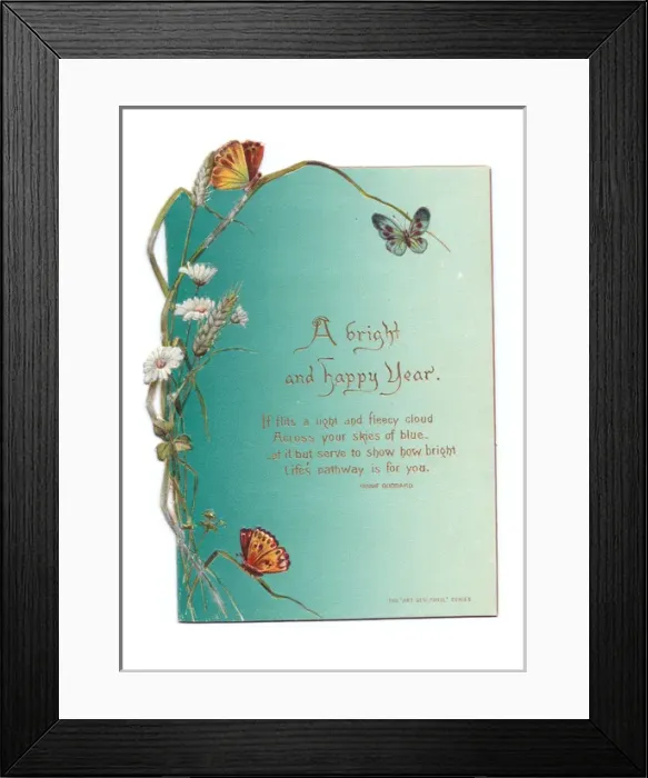 Framed Print : New Year card with butterflies and flowers Framed Print : New Year card with butterflies and flowers