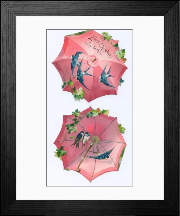 Framed Print : Christmas card in the shape of a pink parasol Framed Print : Christmas card in the shape of a pink parasol