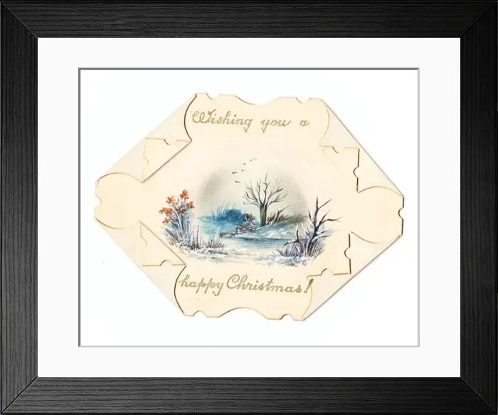 Framed Print : Wintry scene on a cutout Christmas card Framed Print : Wintry scene on a cutout Christmas card